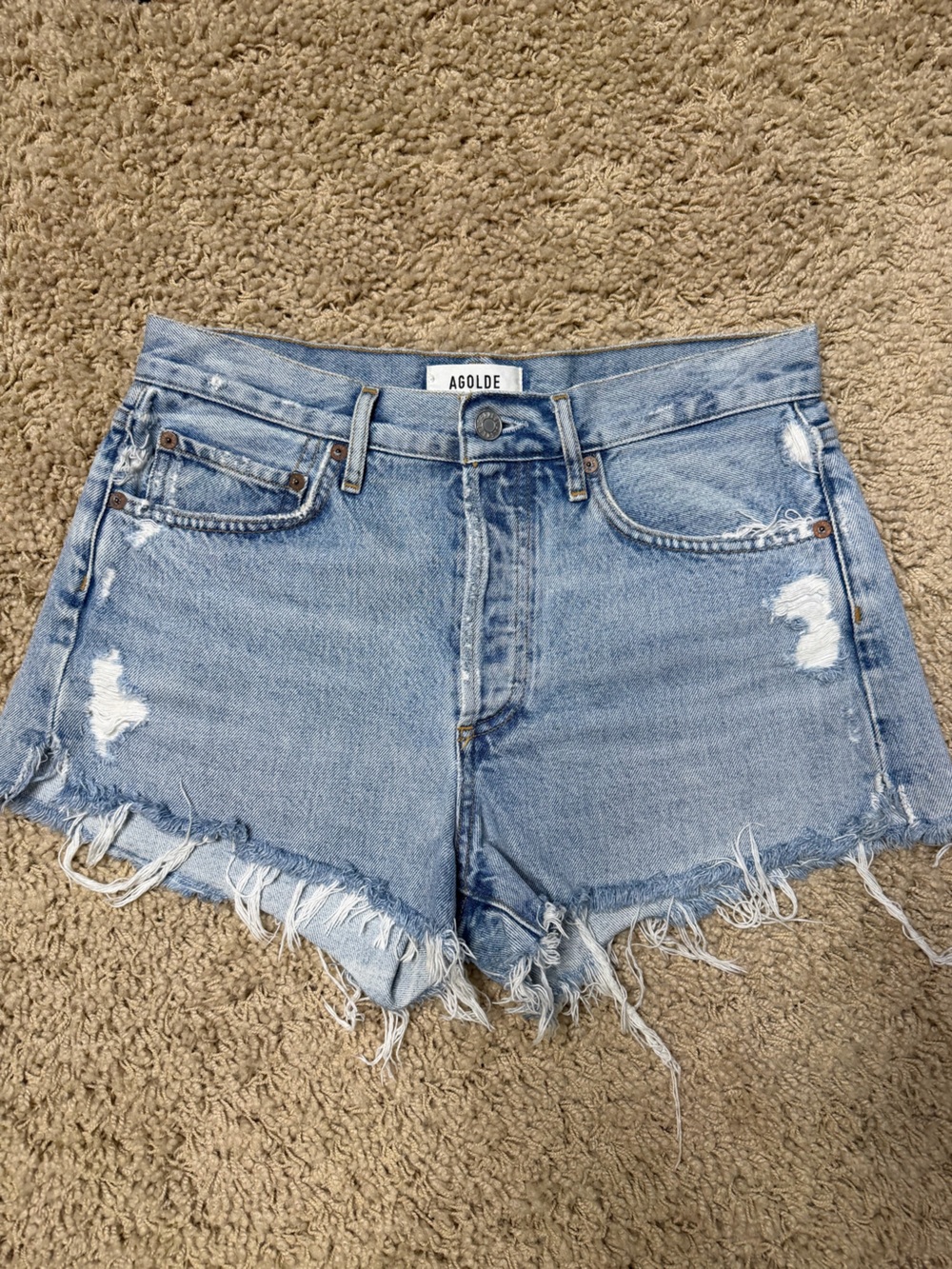 AGOLDE Light Wash Distressed Denim Cutoff Shorts